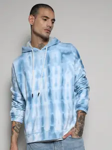 Campus Sutra White Tie & Dye Dyed Cotton Hooded Pullover Sweatshirt