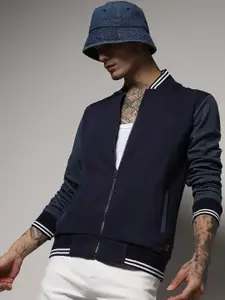 Campus Sutra Men Navy Blue Windcheater Varsity Jacket