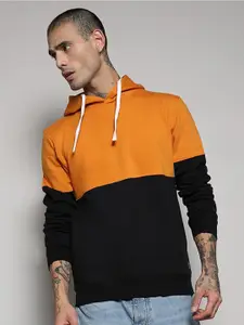 Campus Sutra Colourblocked Hooded Cotton Sweatshirt