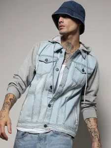 Campus Sutra Blue Washed Hooded Windcheater Denim