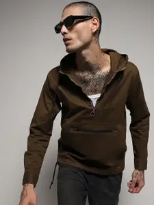 Campus Sutra Brown Hooded Windcheater Tailored Jacket