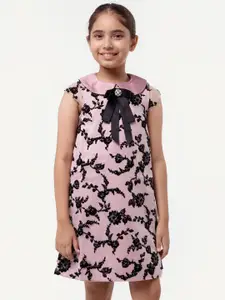 One Friday Girls Floral Embroidered Peter Pan Collar A-Line Dress