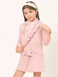 One Friday Girls Mock Collar Ruffles A-Line Mini Dress