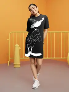 Bewakoof Looney Tunes Printed Pure Cotton T-shirt Dress
