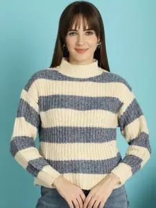 NoBarr Colourblocked High Neck Cotton Pullover Sweaters