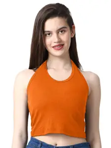 CareDone Ribbed Halter Neck Lyocell Fitted Crop Top