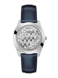 GUESS Women Embellished Dial & Blue Leather Straps Analogue Watch GW0370L1