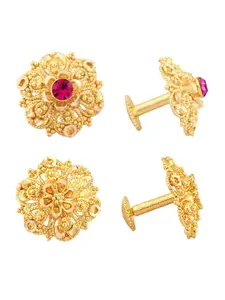 Vighnaharta Set Of 2 Floral Studs Earrings