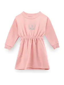 U.S. Polo Assn. Kids Girls Brand Logo Round Neck Long Sleeve Cotton Fit & Flare Dress