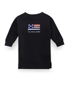 U.S. Polo Assn. Kids Girls Graphic Printed Round Neck Cotton T-shirt Dress