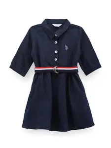 U.S. Polo Assn. Kids Girls Brand Logo Shirt Collar Shirt Dress