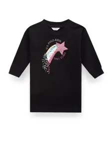 U.S. Polo Assn. Kids Girls Graphic Printed Round Neck Cotton T-shirt Dress