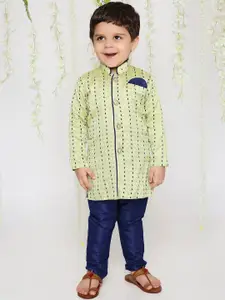 KID1 Boys Woven Design Mandarin Collar Straight Kurta with Pyjamas