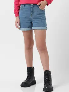 Vero Moda Girls Mid-Rise Pure Cotton Denim Shorts