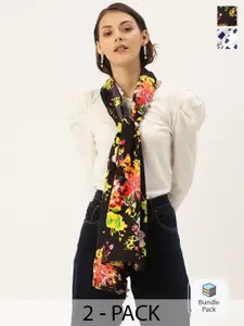 DressBerry Women Pack Of 2 Floral & Geometric Printed Scarfs