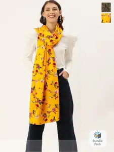 DressBerry Women Pack Of 2 Floral & Animal Printed Scarfs