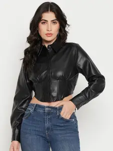 Madame Cuffed Sleeves Shirt Style Crop Top