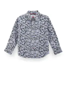 U.S. Polo Assn. Kids Boys Classic Conversational Printed Spread Collar Cotton Casual Shirt