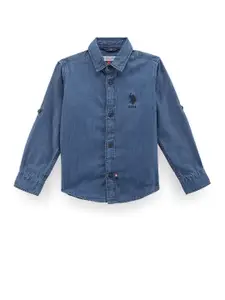 U.S. Polo Assn. Kids Boys Classic Brand Logo Spread Collar Cotton Casual Shirt