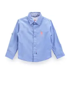 U.S. Polo Assn. Kids Boys Classic Spread Collar Roll Up Sleeves Twill Cotton Casual Shirt