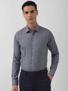 Van Heusen Slim Fit Grid Tattersall Checks Opaque Checked Pure Cotton Formal Shirt