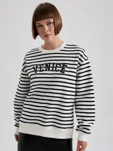 DeFacto Striped Round Neck Pullover Sweatshirt