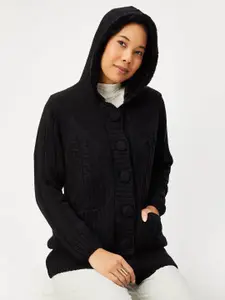 max Cable Knit Self Design Hooded Cardigan Sweater