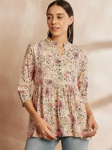 all about you Floral Printed Mandarin Collar Tiered A-Line Kurti
