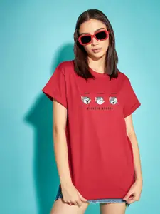 Bewakoof Relaxed Fit Tom & Jerry Printed Round Neck Drop-Shoulder Sleeves Cotton T-shirt