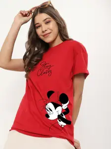 Bewakoof Relaxed Fit Mickey Mouse Printed Round Neck Drop-Shoulder Sleeves Cotton T-shirt
