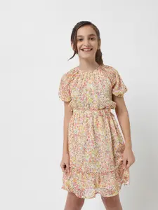 Vero Moda Girls Floral Printed Puff Sleeve Fit & Flare Dress