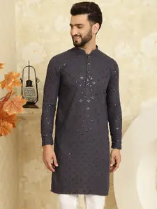 SOJANYA Embellished Mandarin Collar Straight Pure Cotton Kurta