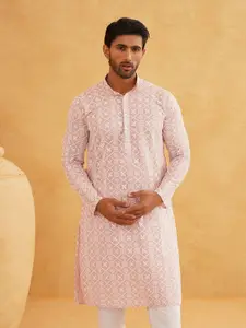 SOJANYA Geometric Embroidered Sequined Mandarin Collar Pure Cotton Straight Kurta