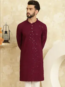 SOJANYA Embellished Mandarin Collar Straight Pure Cotton Kurta
