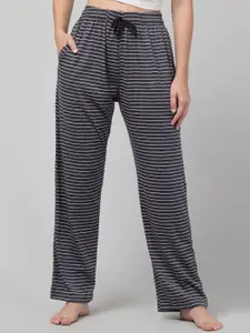 FFLIRTYGO Women Mid-Rise Horizontally Striped Cotton Straight Lounge Pants