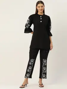 MISRI Floral Embroidered Longline Top with Trousers