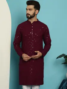 SOJANYA Embellished Mandarin Collar Pure Cotton Straight Kurta