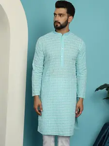 SOJANYA Geometric Embroidered Mandarin Collar Pure Cotton Straight Kurta