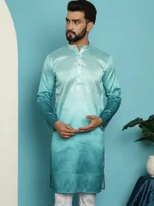 SOJANYA Mandarin Collar Thread Work Silk Cotton Jacquard Regular Kurta