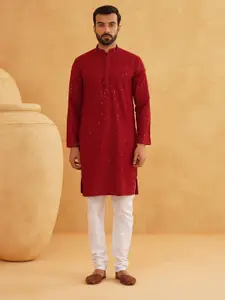 SOJANYA Embroidered Sequinned Pure Cotton Kurta with Pyjama Set