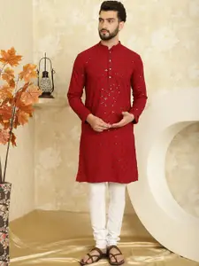 SOJANYA Embroidered Regular Sequinned Pure Cotton Kurta with Churidar