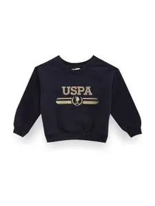U.S. Polo Assn. Kids Girls Typography Printed Cotton Pullover Sweatshirt
