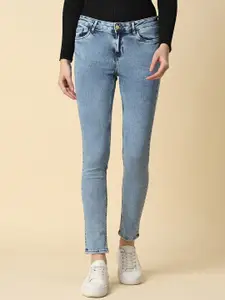 Allen Solly Woman Blue Slim Fit Mid-Rise Clean Look Cropped Pure Cotton Jeans