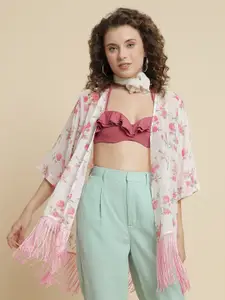 UnaOne Floral Printed Tasselled Shrug