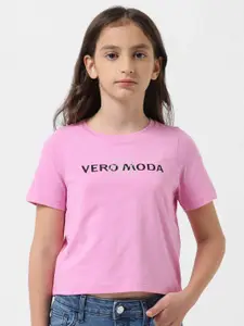 Vero Moda Girls Brand Logo Printed Cotton T Shirt