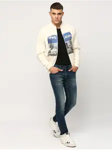 Pepe Jeans Graphic Printed Mock Collar Pure Cotton Front-Open Sweatshirt