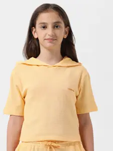 Vero Moda Self Design Hooded Pure Cotton Top
