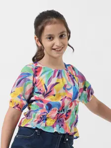 Vero Moda Abstract Printed Puff Sleeves Cinched Waist Top