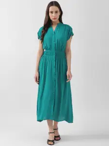 Van Heusen Woman Mandarin Collar Smocked Shirt Style Midi Dress