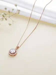 Zavya Women Rose Gold-Plated Circular CZ 925 Sterling Silver Pendant with Chain